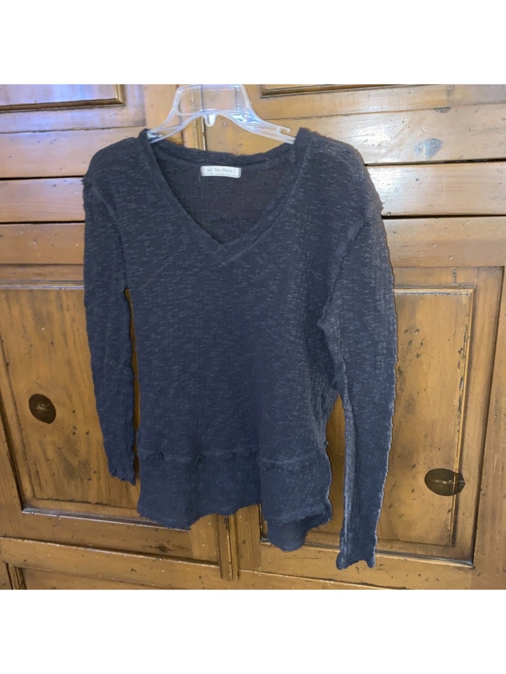 WE THE FREE Free People Pullover V-Neck Sweater-Gray-LS-Knit-Boho-V-Neck-XS